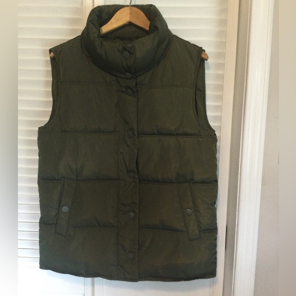 Kaffe KAjanni Puffer Vest Waistcoat, Size 38, Olive Green